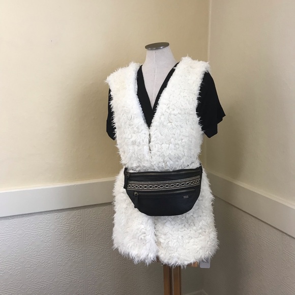 Boho Vegan Leather Mini Belt Bag Fanny Black - Picture 3 of 9